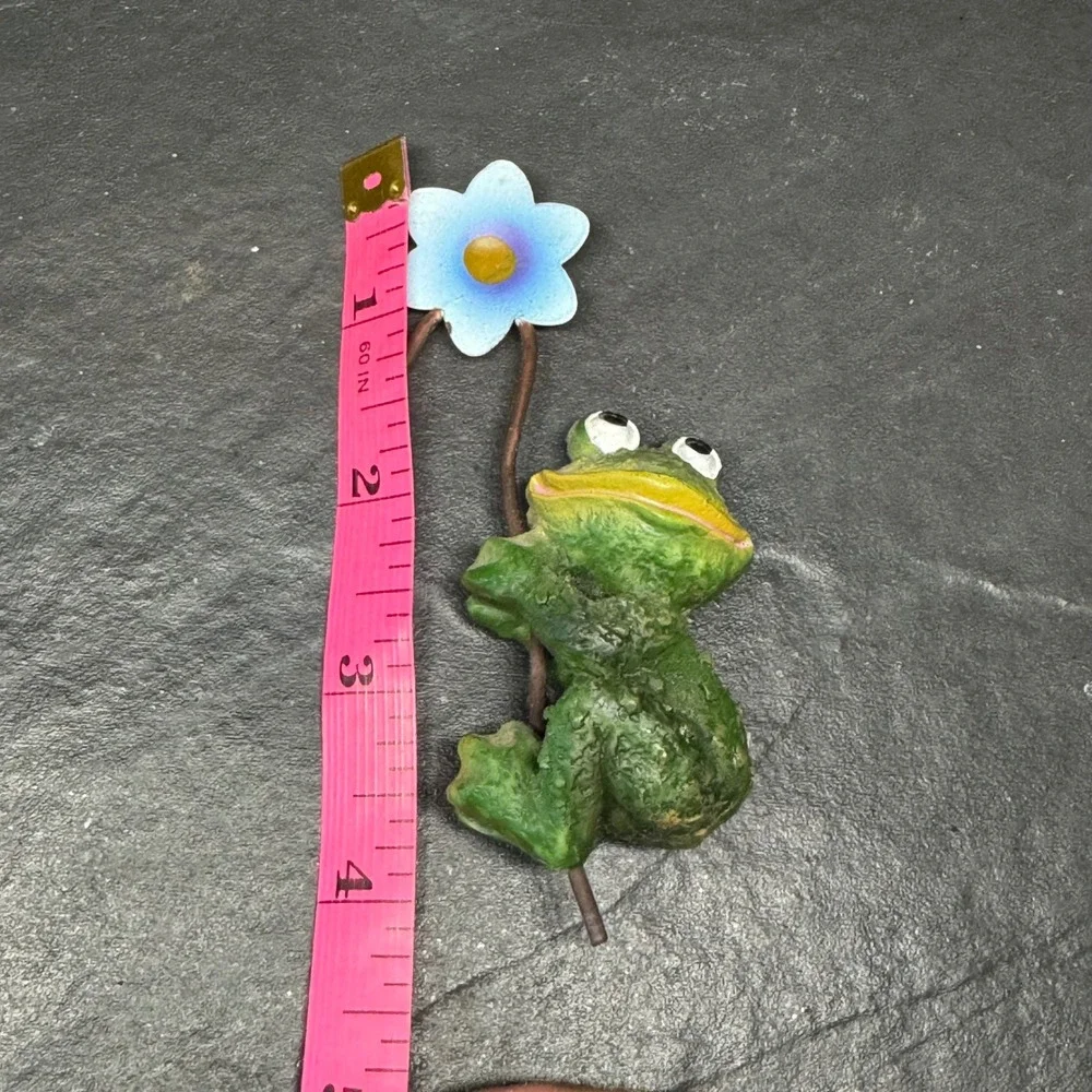 Green Frog Figurine with Blue‎ Flower Miniature Garden Decor Pot Sitter4.5 Inch